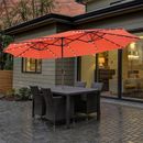 Costway 15FT Twin Patio Double-Sided Umbrella 48 Solar LED Lights - 15.4' x 9.2' x 8'