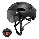 Exclusky Bike Helmet Men Women Road Bike Helmet with USB Light Adjustable Breathable Adult Bike Helmet Removable Magnetic Goggles Visor Lightweight MTB Mountain Bicycle Cycle Helmet 56-61cm (Black)