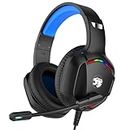 Gaming Headset with Microphone for Pc, Xbox One Series X/s, Ps4, Ps5, Switch, Stereo Wired Noise Cancelling Over-Ear Headphones with Mic, RGB, for Computer, Laptop, Mac, Nintendo, Gamer (Blue)