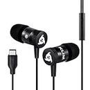 KLIM™ Fusion Earbuds with Microphone + Long-Lasting Wired Ear Buds - Innovative: in-Ear with Memory Foam + Earphones with Mic and USB-C - New 2022 Version (Black - USB-C) (Renewed)