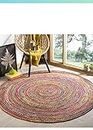 Giya Rugs Multi Cotton Chindi Suqare Rug| Reversible Braided Carpet, Hand Woven and Reversible Designer Rug for Your Living Room, Bedroom, Kitchen, and Dining Hall (80 Cm, Multi)