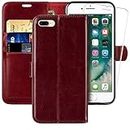 MONASAY iPhone 8 Plus Wallet Case/iPhone 7 Plus Wallet Case,5.5-inch,[Glass Screen Protector Included] Flip Folio Leather Cell Phone Cover with Credit Card Holder, Burgundy