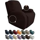 JIVINER Newest Design 4-Piece Recliner Chair Covers Stretch Jacquard Covers for Recliner Chair Recliner Slipcovers for Living Room Soft Recliner Protector with Pocket (Recliner, Dark Coffee)