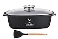 Stone & Stone 3-Piece Set consisting of 1 Frying pan 28 cm, 7.5 cm high, Double Handle, 1 Cooking Pot 28 cm and 1 lid Made of Glass with Valve, with stone Coating, Recommended by Sternerestaurant