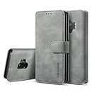 UEEBAI PU Leather Case for Samsung Galaxy S9, Vintage Retro Premium Wallet Flip Cover TPU Inner Shell [Card Slots] [Magnetic Closure] Stand Function Folio Shockproof Full Protection - Grey