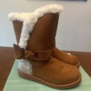 Girls Magellan brown faux suede whitefur Sz 12Y sherpa boots sequin sparkle