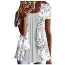 Teacher Gifts for Women Blouses for Women Dressy Casual Short Sleeve Pleated Patchword Fake Two Piece Shirts Loose Vintage Elegant Ladies Tops Tapas