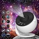 Galaxy Projector for Bedroom, HD Image Star Projector Galaxy Light Adjustable Knob, 13 Film Discs Planetarium Projector for Kids, 360° Rotating 1/2h Timer Simple 3-Button Control, Black & White