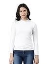 TWIN BIRDS Stylish White Coloured High Neck Cotton Frill Tees/T-Shirt/Tops with Full Sleeves for Women - (L)
