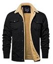 TACVASEN Men's Winter Cargo Jackets Fleece Lining Military Warm Thicken Cotton Cargo Jackets Coat Black 2XL