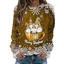Amazon Mystery Boxes for Sale Unclaimed,Walmart Black of Friday Deals,Plus Size Shirts for Women Sexy Women's Long Sleeved Round Neck Merry Christmas Printed Pullover Plus (Brown-3, XXXXL)