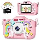 Colofree Kids Camera, Kids Digital Camera for Age 3-5 Boys/Girls, Toddler Camera for 6 7 8 9 10 11 12 Year Old Christmas Birthday Festival Gifts, Kids Camera Toys with 32G TF Card (Pink-03)