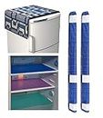 Factcore Combo of Designer Refrigerator Cover(Blue Box), 2 Handle Cover (Blue Box) and 3 Fridge Mats (Multicolor) Standard Size; -Set of 6 Pieces