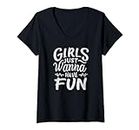 Womens Girls Just Wanna Have Fun Cool 80's Party Pop Music V-Neck T-Shirt