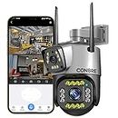 Conbre DoubleXR 3MP Dual Lens Wireless WiFi Outdoor Smart CCTV Camera | Ultra HD View | Double Side View | Two Way Talk | Motion Detection | Night Vision | Support Upto 128gb sd Card