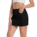 Women's Mini Cargo Denim Skirt, Low Rise Cargo Skirt Button Bodycon Y2K Jean Skirt with Pockets, Black, X-Small