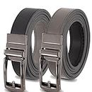 Mark Fred Mens Reversible Belt Black Ratchet Belt Men - Mens Gray Belt, Gray Rachet Belt, Mens Gray Leather Belt, Side Belt for Men, Mens Grey Dress Belts, Ratchet Belts for Men(Grey/Black)