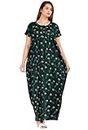 AALIT Nighty for Women Cotton Printed Maxi Gown Ankle Length Nighty Night Dress Gown for Women Maxi - Free Size (Free Size, Green)