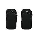 2 Pack Mobile Phone Armband Arm Bag, Sports Bag, Outdoor Sports, Running Arm Bag with Headphone Jack and Two Pockets for Running, Fitness (Black)