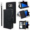 Compatible with Samsung Galaxy S7 Wallet Case and Premium Vintage Leather Flip Credit Card Holder Stand Cell Accessories Folio Purse Phone Cover for Glaxay S 7 7s GS7 SM-G930V G930A Women Men Black