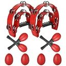 YOUNTHYE 2Pack Half Moon Tambourine Set, Double Row Tambourines for Adults with 4 Egg shakers and 4 Maraca Set, Perfect for Musicians, Singers, Music Classes, Bands