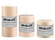 Indoblaze Set of 3 Scented Pillar Candles | 3X3, 3X4 3X6 inch | Dripless Smokeless | Large Candles for Home Decor (Scent- Vanilla)