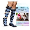 Sorgen Cotton Compression Socks for Men & Women - Travel Compression Socks, Corporate Socks, Health socks, Leg Pain Socks, Flight Socks (Argyle_Large)