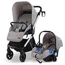 Baybee 3-in-1 Convertible Baby Pram Stroller with Car Seat Combo, Aluminium Frame, 3-Position Adjustable, Canopy & Reversible Seat | Infant Stroller for Baby Toddlers 0-3 Years Boys Girls (Silver)