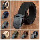 Mens Canvas Belt Waist Belts Cotton Webbing Adjustable US Black Buckle Plus Size