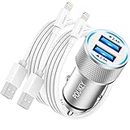 iPhone Car Charger Adapter Apple MFi Certified, Poukey Car iPhone Charger Dual USB Car Charger for iPhone 14 13 12 11 Pro Max/Mini/XS/X/8/7/6/SE,Fast Charging Car Phone Charger with 2x Lightning Cable