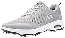 Fenlern Herren Golfschuhe Mesh Atmungsaktive Leichte Golf Sport Luftgepolsterte Schuhe Mit 9 Golf Spikes (Silbergrau, 44)
