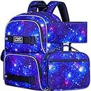 3PCS Galaxy Laptop Backpack, 17 Inch Boys School Bookbag Teen College Water Resistant Kids Backpacks with Lunch Box Set