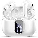 Wireless Earbuds, Bluetooth 5.3 Headphones In Ear with 4 ENC Noise Cancelling Mic, Btootos 2023 New Bluetooth Earphones Mini Deep Bass Stereo Sound, 36H Playtime LED Display Wireless Earbuds White
