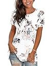 WNEEDU Womens Tops Summer T-Shirt Short Sleeve Crewneck Loose Fit Casual Basic Tee Tops 2024 New Floral White 2XL