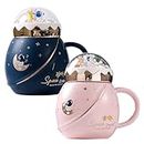BlissHomes Birthday Gift for Kids Set of 2 Ceramic Universe Travel Space Astronaut Mug with Lid Tea Coffee Cup 500 ml