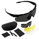 FOCUHUNTER Tactical Glasses with 3 Interchangeable Lens, Anti Fog UV400 Protection Sunglasses, Tactical Eyewear for Shooting (Black Frame)