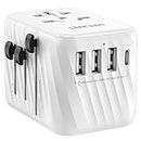 LENCENT Universal Travel Power Adapter, International AC Plug Adaptor with 3 USB A Ports 1 Type C PD Wall Charger Worldwide Travel Essentials for EU UK Ireland US Australia (Type C/G/A/I) White