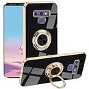 Compatible with Samsung Note 9 Case with Ring Holder Magnet Silicone, Phone Case Samsung Galaxy Note 9 Case Thin Protective Case Aesthetic Black 360° Rotatable Metal Kickstand (Black)