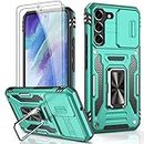 LUMARKE Galaxy S21 FE Case with Camera Cover,Samsung S21 FE Cover with Screen Protector Pass 16ft Drop Test Military Grade Protective Phone Case with Kickstand for Samsung Galaxy S21 FE Turquoise