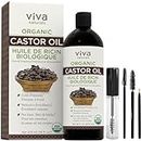 Viva Naturals Organic Castor Oil, 16 fl oz - Cold Pressed Castor Oil for Skin, Hair and Lashes - For Thicker and Soft Feeling & Looking Hair - Certified Organic & Non-GMO - Includes Beauty Kit