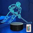 Lampeez Ice Hockey Player 3D Night Lights for Kids LED 16 Colors Remote Control Changing Touch Dimmable Table Desk Lamp Birthday Xmas Gifts Home Decor for Sports Hockey Fan
