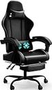 Devoko Massage Gaming Stuhl, Computer Bürostuhl mit Fußstütze, Racing Gamer Stuhl 150kg Belastbarkeit, 90-135° Rückenlehne einstellbar Ergonomischer PC Stuhl, 360° drehbar, Schwarz