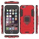 PrimeLike Robot Armor Shockproof Soft TPU and Hard PC Back Cover with Ring Case for Apple iPhone 6s - Red