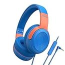 Kids Headphones, ELECDER S8 Wired Headphones for Kids with Microphone for Boys Girls, Adjustable 85dB/94dB Volume Limited, 3.5 mm Jack for School/Kindle/Smartphones/Tablet/Airplane Travel(Blue/Orange)