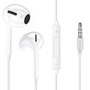 Ear Pods Headphones with 3.5 mm Plug, Wired Ear Buds with Built-in Remote to Control Volume, Music and Phone Calls in White Color