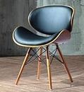 Folk Folkbury Retro Style Faux Leather Dining/Office Chair Wood Finish Walnut Retro Noir Faux Cuir/Finition Noyer