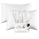 2 Pack Satin Pillowcase for Hair and Skin - Softer Than Silk - White Satin Pillowcases Anti Wrinkle and Stain Resistant - Standard Pillow Cases Cover with Envelope Closure (50x75cm)
