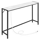 MAHANCRIS Console Table, Narrow Sofa Table, 43.3” Entrance Table with Power Station, Behind Couch Table, Simple Style, for Living Room, Hallway, Entryway, Foyer, Marble and Black CTHM112E01