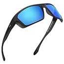 KastKing Huzzah Polarized Sport Sunglasses for Men and Women, Matte Blackout Frame, Smoke - Cobalt Mirror