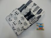 Burp Cloths Tribal Foxes Feathers x 3 Toweling Backed - Great Gift! 